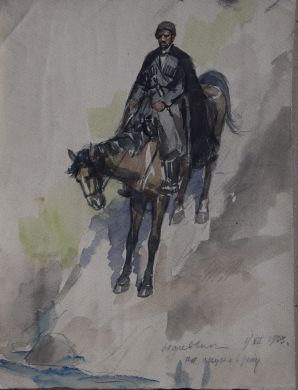 Акварель "Кавказский всадник"