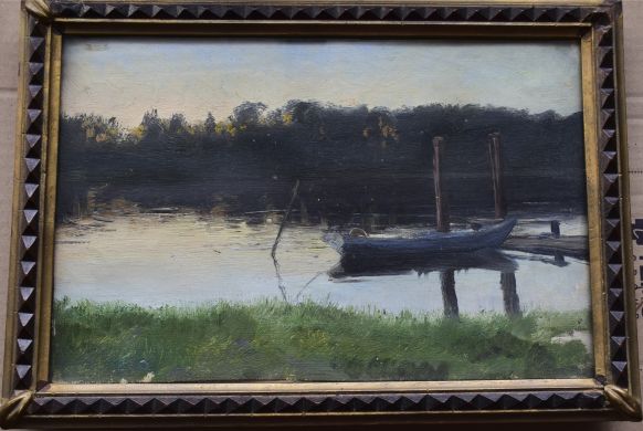 Пейзаж с лодкой у причала