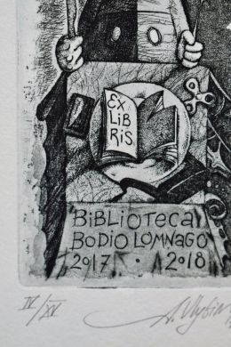 Экслибрис "Biblioteca Bodio Lomnago" (ex libris, Александр Улыбин)