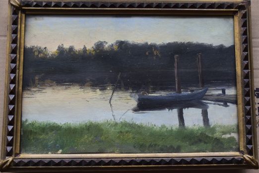 Пейзаж с лодкой у причала