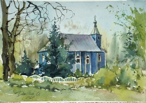 Пленэрный этюд "Храм Николая Чудотворца в д. Б. Сехновичи 2024" (Ольга Данилюк)