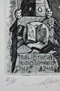 Экслибрис "Biblioteca Bodio Lomnago" (ex libris, Александр Улыбин)